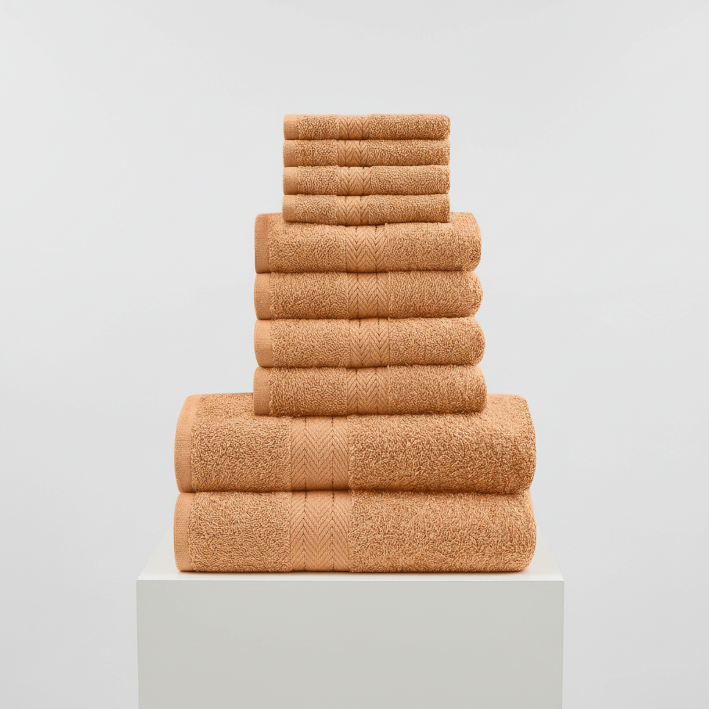 Premium 10-delige handdoekenset van absorberend Egyptisch katoen; zacht, duurzaam badkamertextiel.