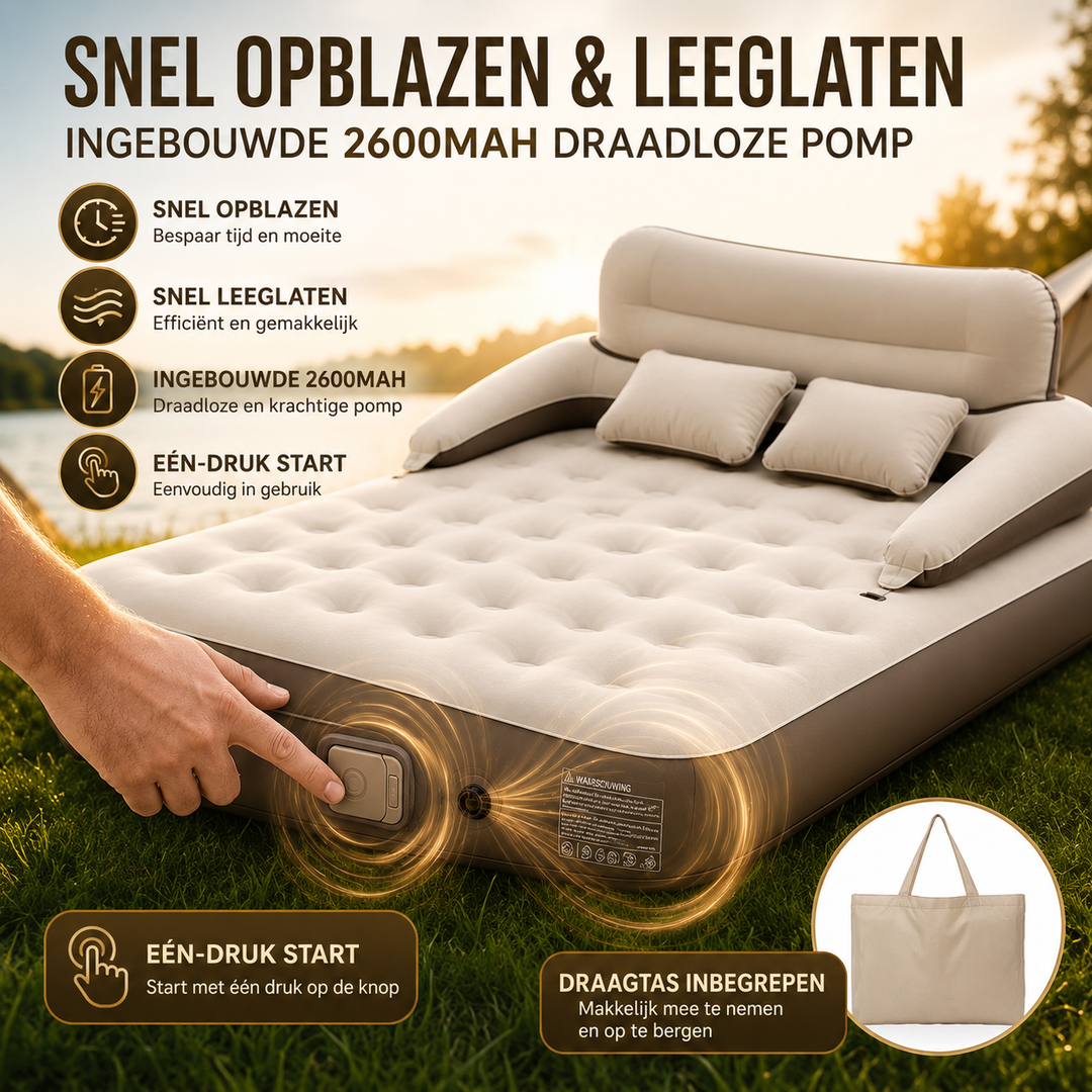 Luxe Luchtbed met Pomp & Rugleuning | Inclusief Kussens