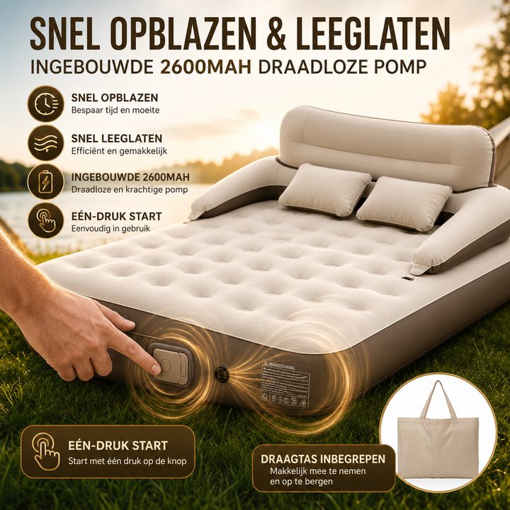 Luxe Luchtbed met Pomp & Rugleuning | Inclusief Kussens