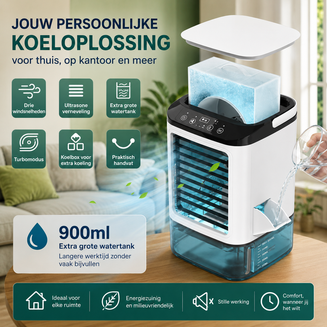 Draagbare Airconditioner met Ultrasone Koeling | 3 Snelheden voor Optimaal Comfort