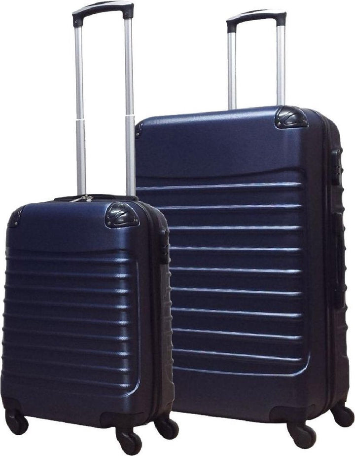 Donkerblauwe hardcase reiskoffer set met 2 stuks voor vakantie of zakenreis, inclusief 4 zwenkwielen.