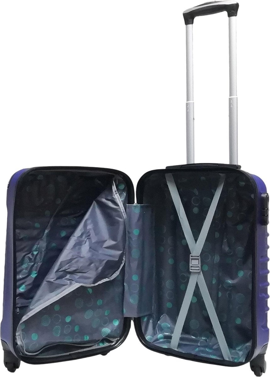 Moderne donkerblauwe hardcase bagageset met cijferslot, perfect voor reizen en duurzame reisbagage.