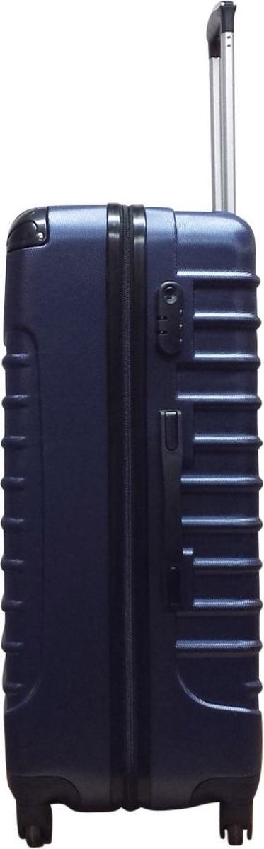 Duurzame donkerblauwe hardcase kofferset, perfect voor vakantie of zakenreis met veilige ABS schaal.