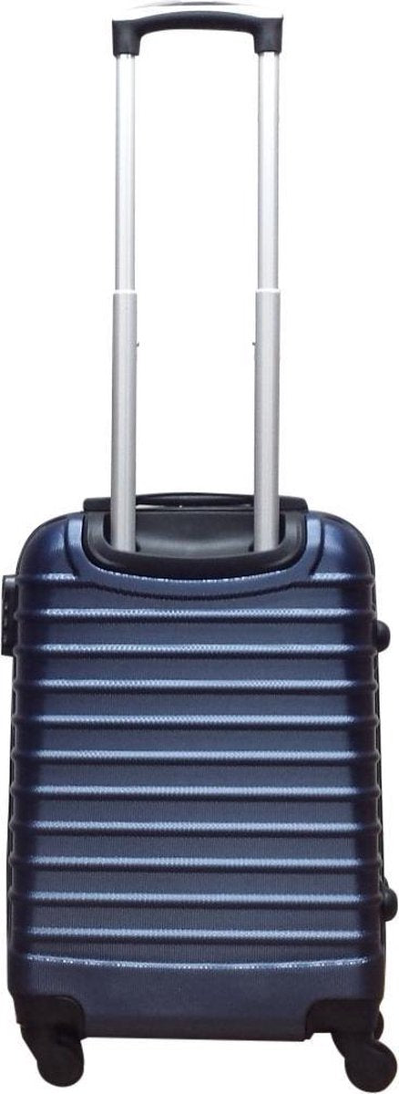 Complete 2-delige hardcase koffer set in donkerblauw, met 4 wielen voor gemakkelijke reisbagage.