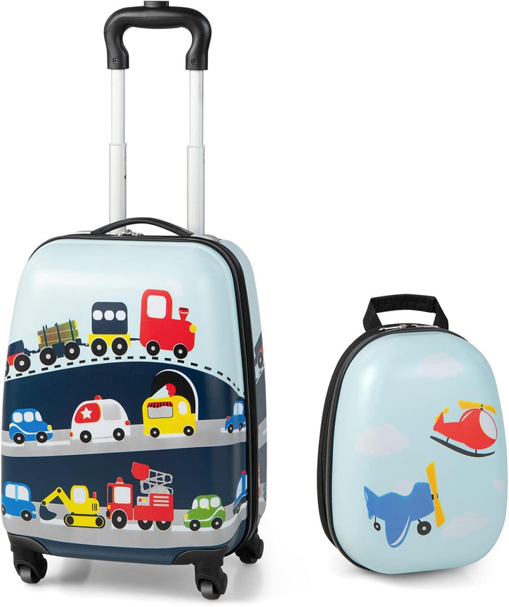 2-delige kinderkoffer & rugzakset met helikopterprint. Harde trolley koffer en bijpassende rugzak voor reizen.