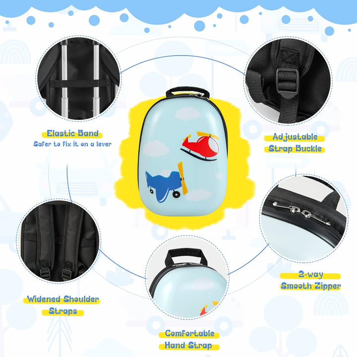 Compacte 2-delige harde kinderkoffer en rugzak, perfect voor jonge reizigers met een voorkeur voor helikopters.