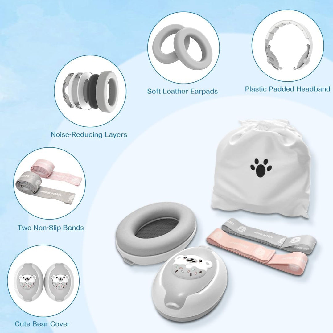 "2-in-1 verstelbare baby oorkappen, geluiddempende hoofdtelefoon met zachte PU-lederen kussens en opvouwbaar ontwerp"