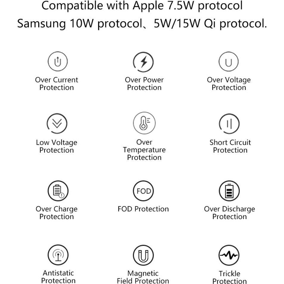 "2-in-1 wekker met digitaal LED-display, QI draadloze oplader, zwart-wit, compact modern design, op nachtkastje."