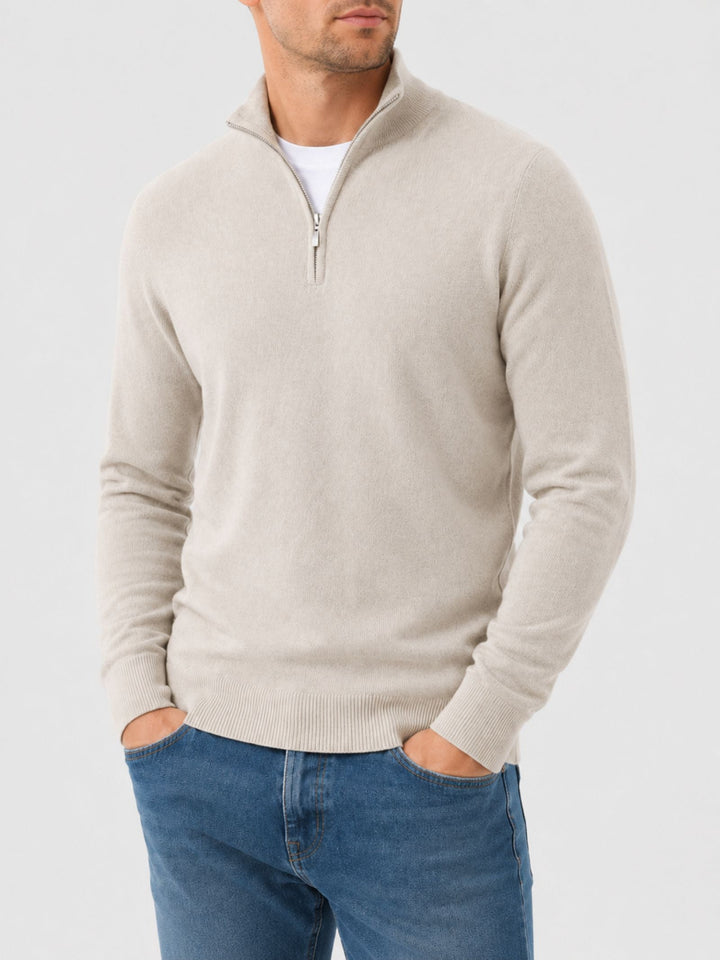 Heren V-hals trui met rits, casual blauw, perfect voor veelzijdige herfst/winter outfits.