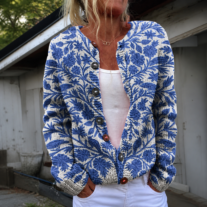 Warme Dames Gebreide Vest | Bloemenprint | Comfortabel en Stijlvol
