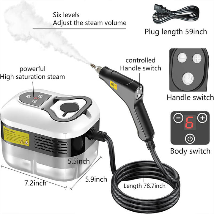 De 2500W hogedruk stoomreiniger garandeert hygiënische reiniging; doodt bacteriën en allergenen, voor een gezonder huis.