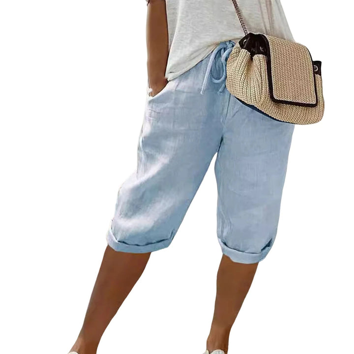 Comfortabele dames bermuda van katoenmix, vintage look, met elastische tailleband, perfect voor vakantie.