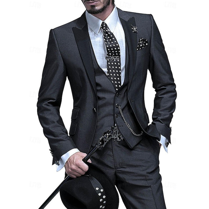 "3-delige herenset, elegante linnen blazer, gilet en broek in beige voor een stijlvolle en verfijnde look."
