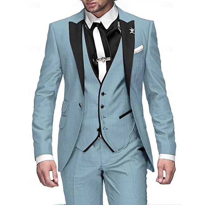 "3-delige herenset, elegante linnen blazer, gilet en broek in beige voor een stijlvolle en verfijnde look."
