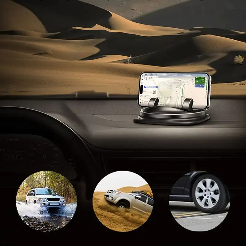 "360° draaibare telefoonhouder voor auto, met sterke grip en eenvoudige installatie, perfect voor elke smartphone"