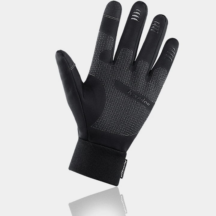Grijze unisex winterhandschoenen met touchscreen vingertoppen. Houd je handen droog & bedien je telefoon.