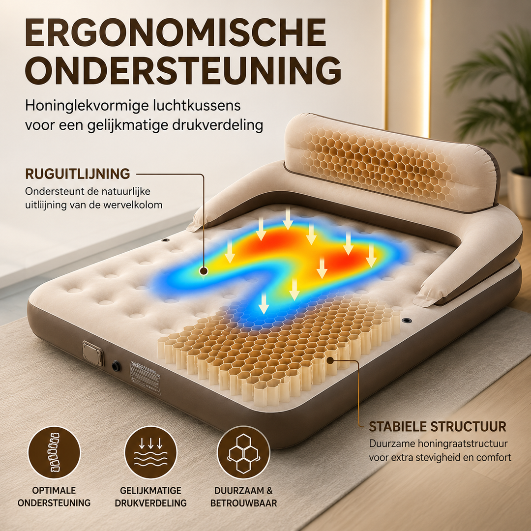 Luxe Luchtbed met Pomp & Rugleuning | Inclusief Kussens