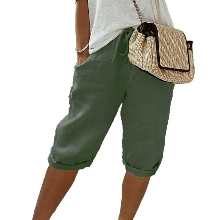 Casual midi kniebroek voor dames, vintage stijl, met praktische zakken en elastische taille voor comfort.