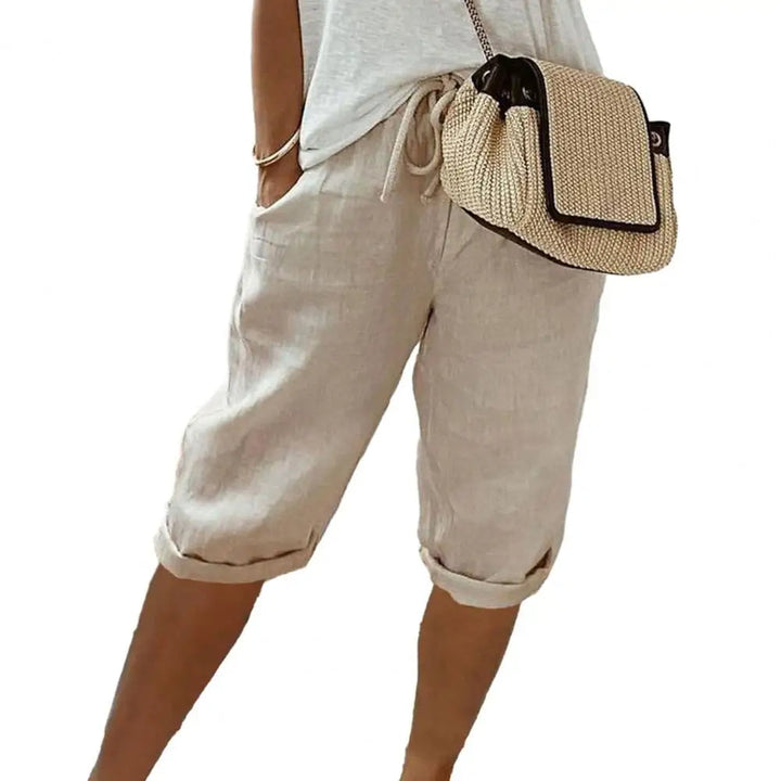 Losvallende dames zomerbroek, kniebroek model met elastische taille, comfortabel voor diverse casual gelegenheden.