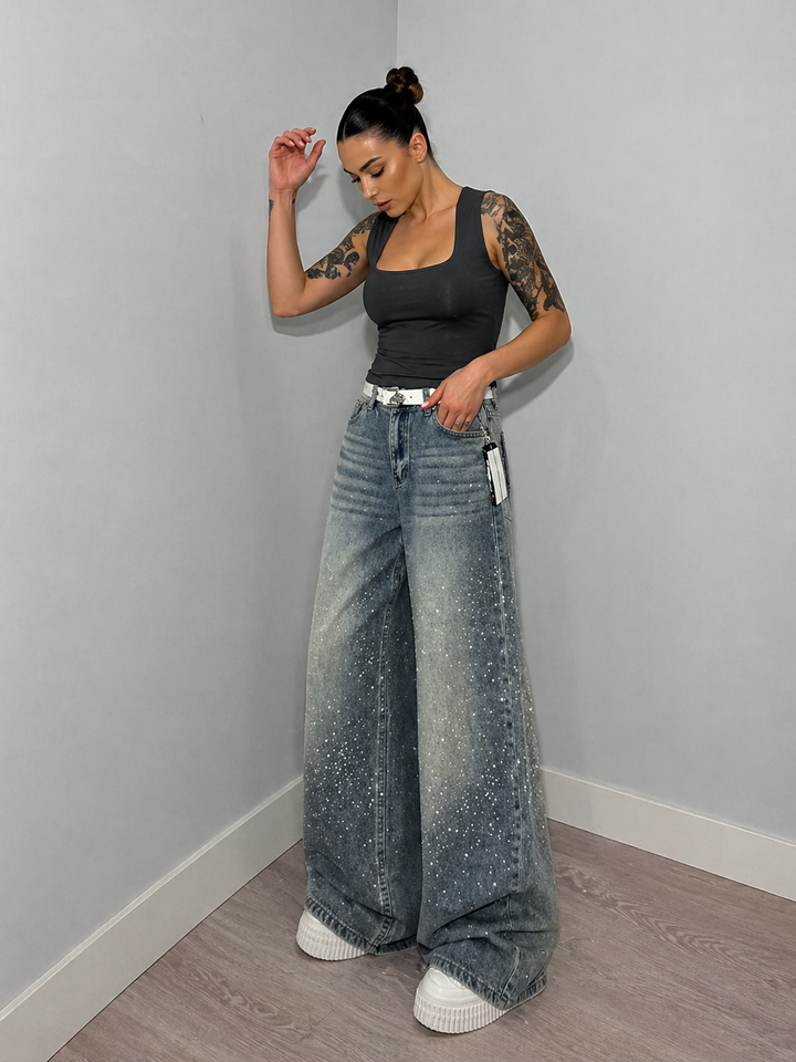 Rechte High-Waist Jeans | Vintage Look & Glitter Details