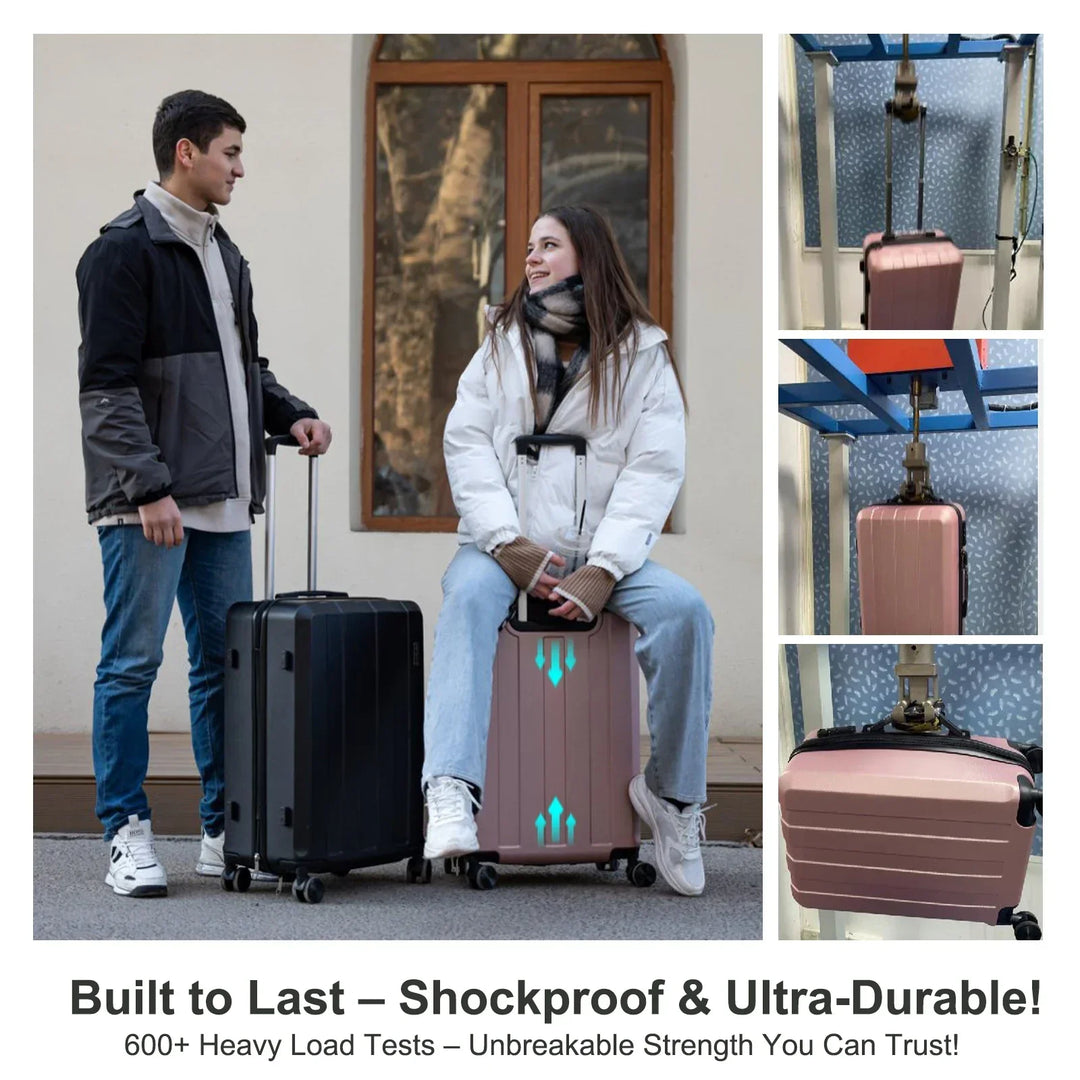 Complete 5-delige hardcase reiskoffer set, inclusief handbagage, ruimbagage, reistas en make-uptas.