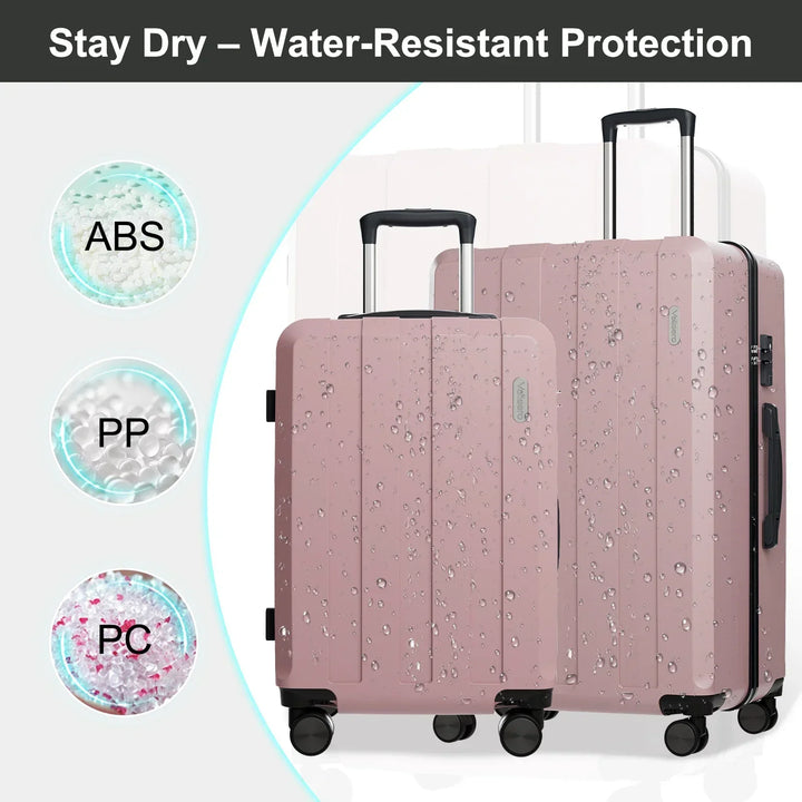Flexibele 360° spinnerwielen en stevig handvat op dit 5-in-1 hardcase reiskoffer voor makkelijk transport.