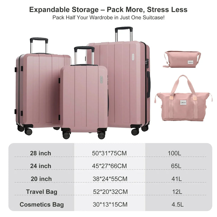 Stijlvolle 5-delige reisbagage set: van compacte make-uptas tot ruime koffer, perfect voor elke reis.