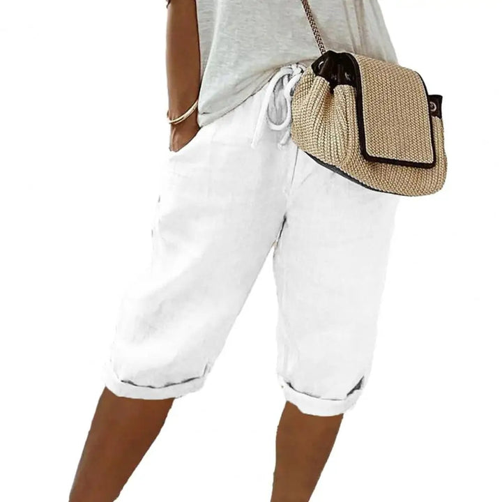 Ademende katoenmix dames kniebroek, vintage look, met elastische taille en zakken, perfecte casual bermuda.