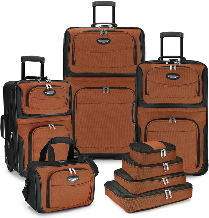 8-delige softshell reisset TravelMax met inpak cubes & TSA-slot. Perfect voor georganiseerd en veilig reizen.