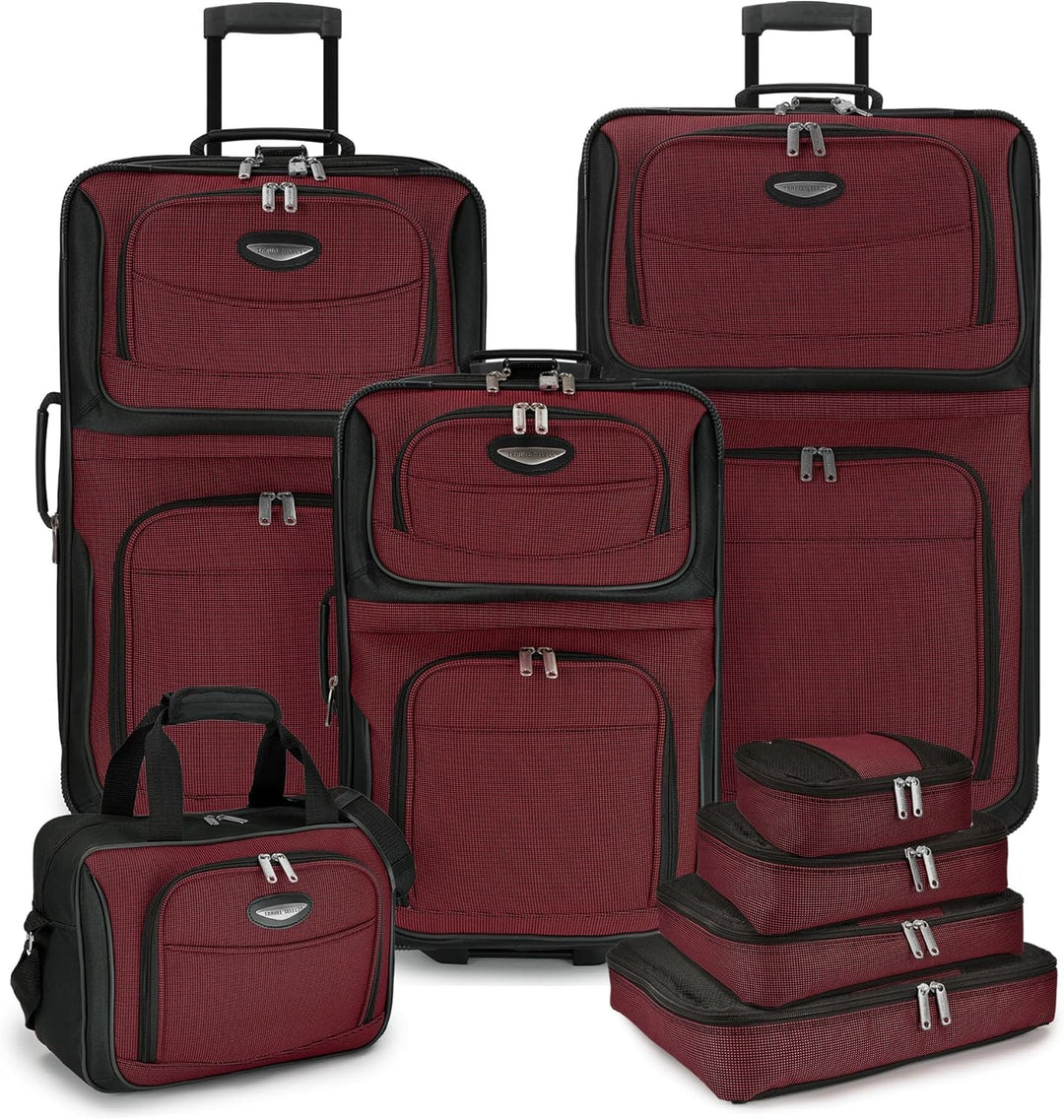 Complete TravelMax reisset voor stressvrij reizen, inclusief 8 softshell koffers en slimme reisorganisatie.