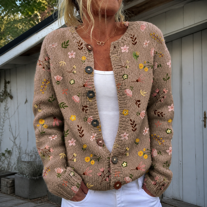 Warme Dames Gebreide Vest | Bloemenprint | Comfortabel en Stijlvol