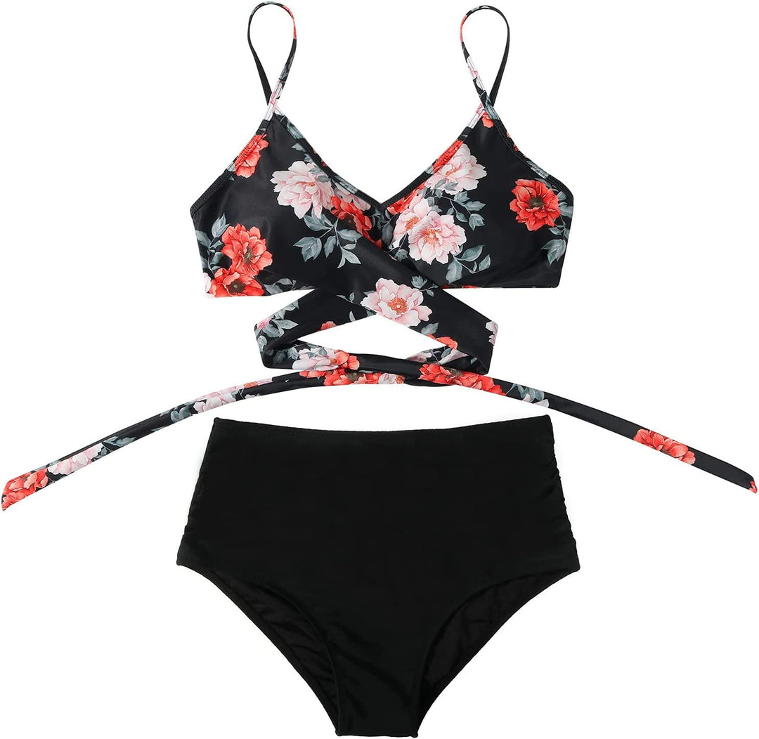 Blauwe high waisted bikini voor dames, comfortabele en stijlvolle zwemkleding voor de zomer.