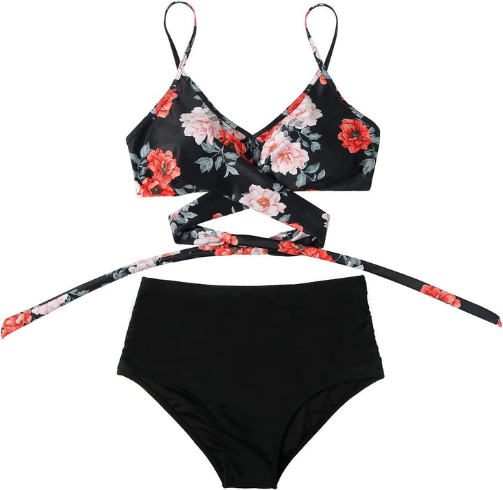 Blauwe high waisted bikini voor dames, comfortabele en stijlvolle zwemkleding voor de zomer.