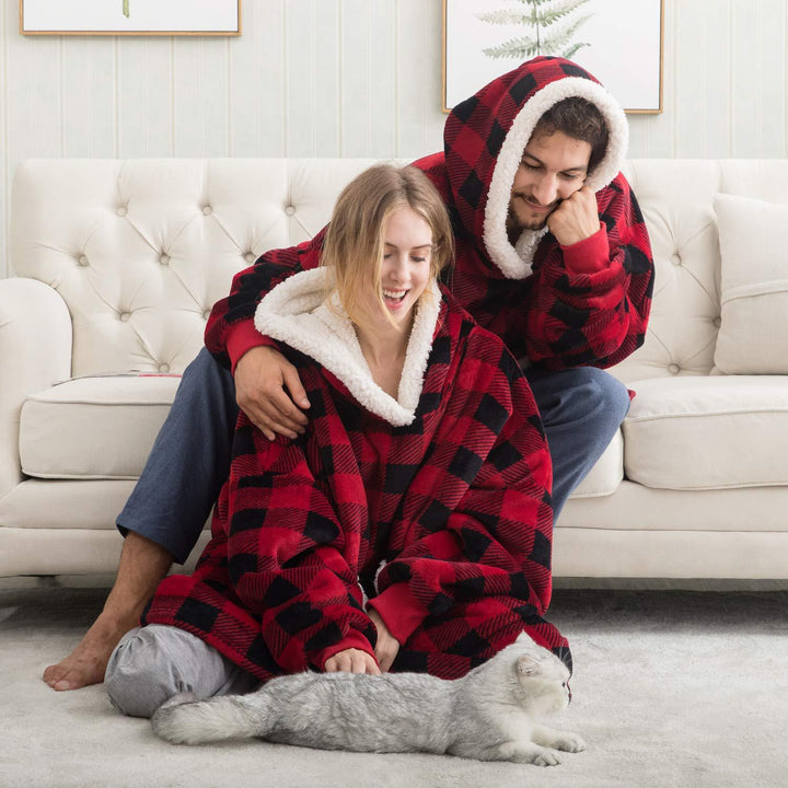 Warme en comfortabele blanket hoodie, ideaal als relax kleding of huispak.