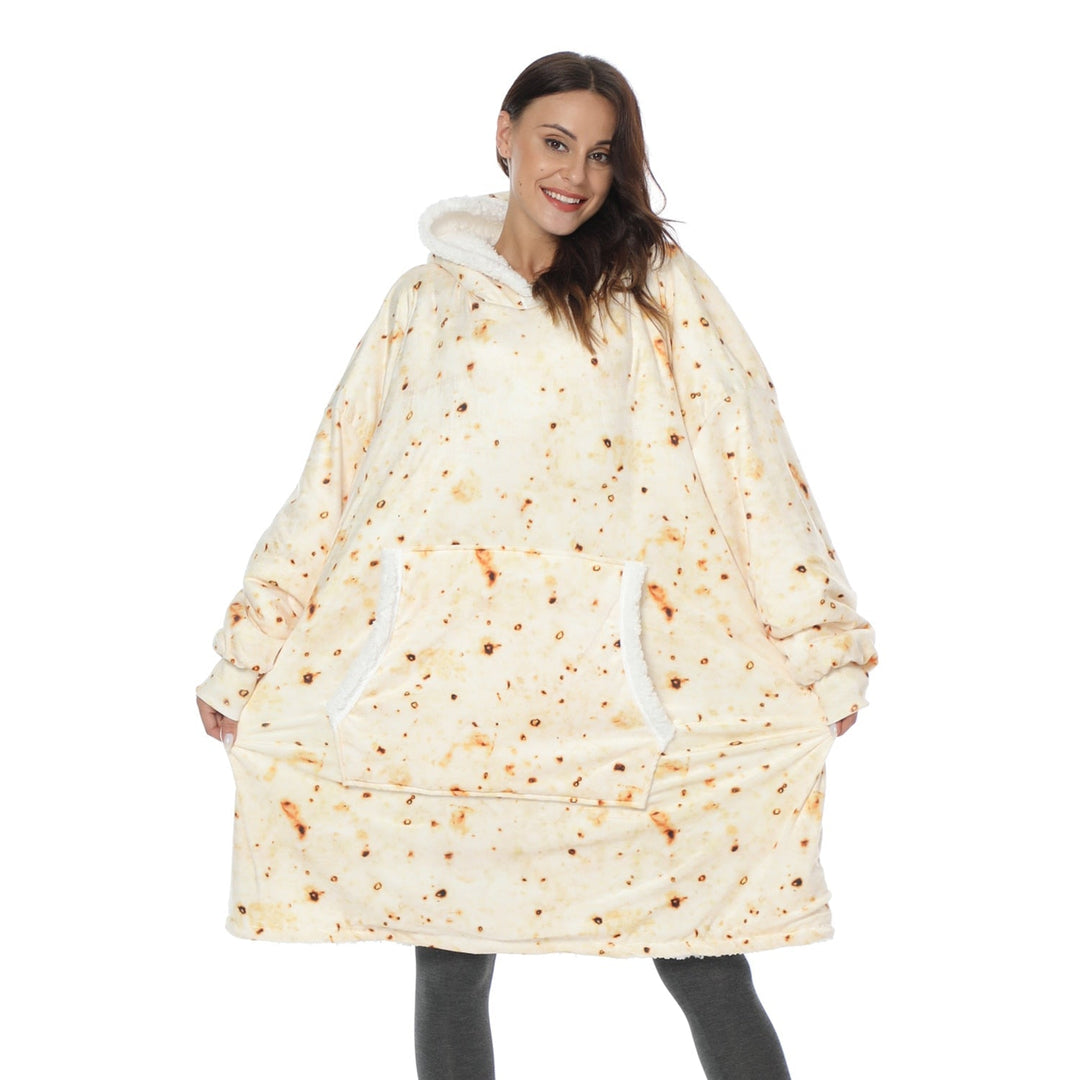 Comfortabele en oversized deken hoodie, perfect voor winterse dagen.