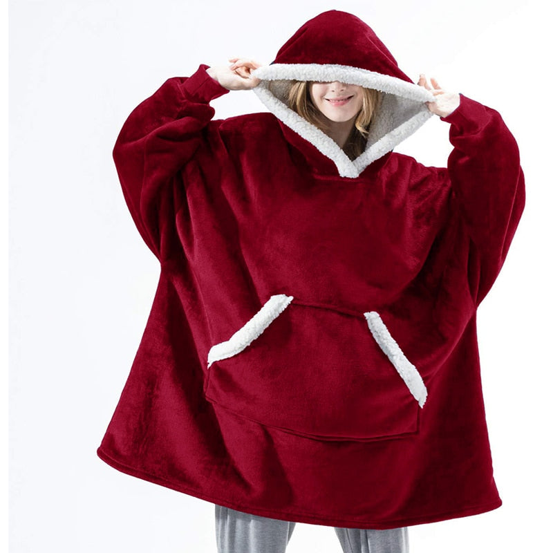 Warme winterkleding: unisex hoodie deken voor ontspannen dagen thuis.