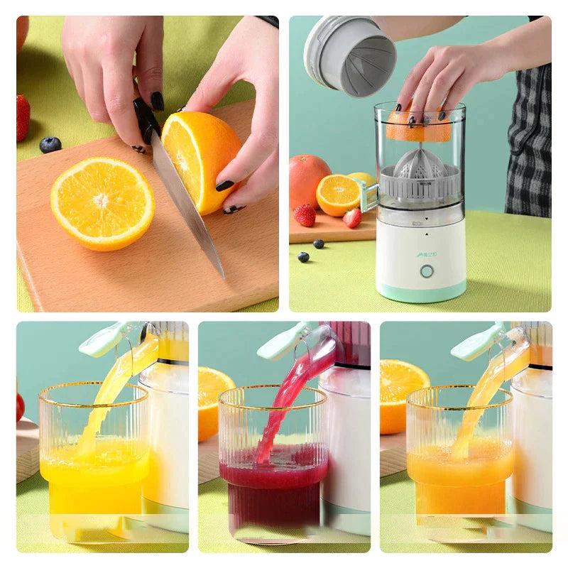 Compacte oplaadbare citruspers voor moeiteloos vers sap, ideaal voor onderweg en keuken.