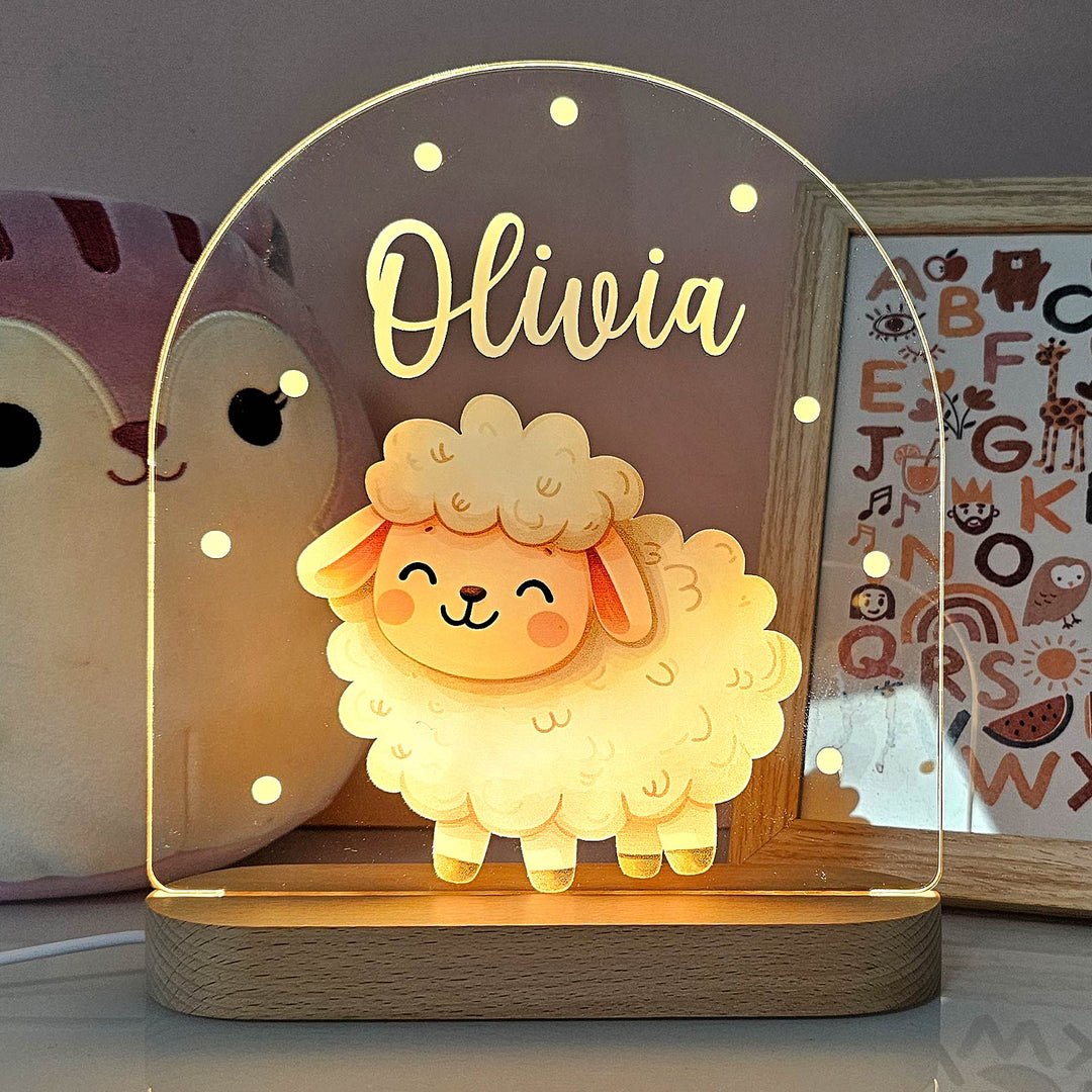 Gepersonaliseerd dierennachtlampje met zebra en naam, voor kinderkamer. Unieke LED verlichting.