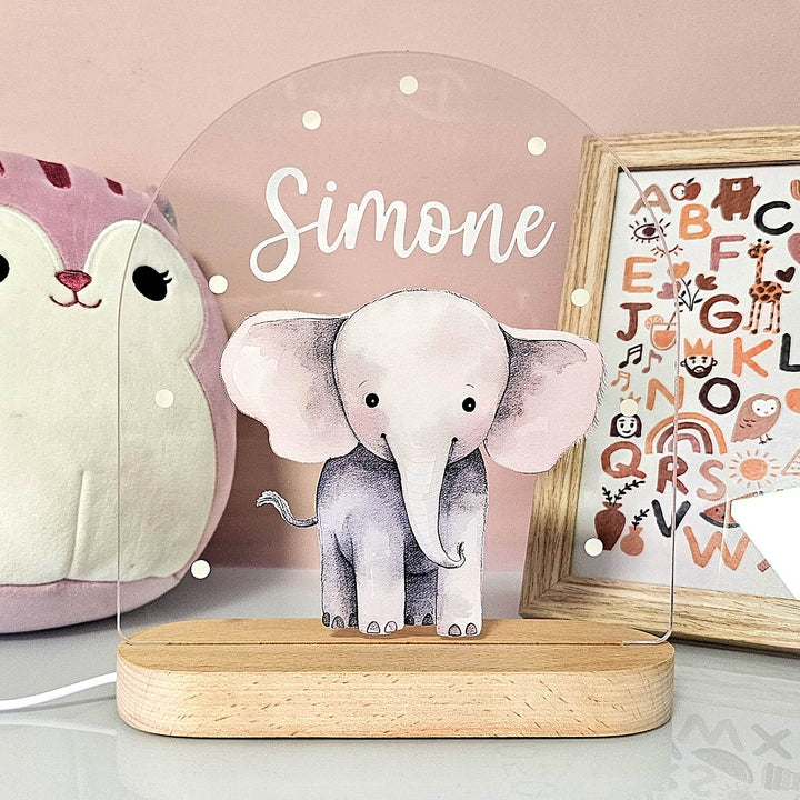 Uniek kinderlampje van plexiglas; dierennachtlampje met gepersonaliseerde naam, ideaal geboortecadeau.