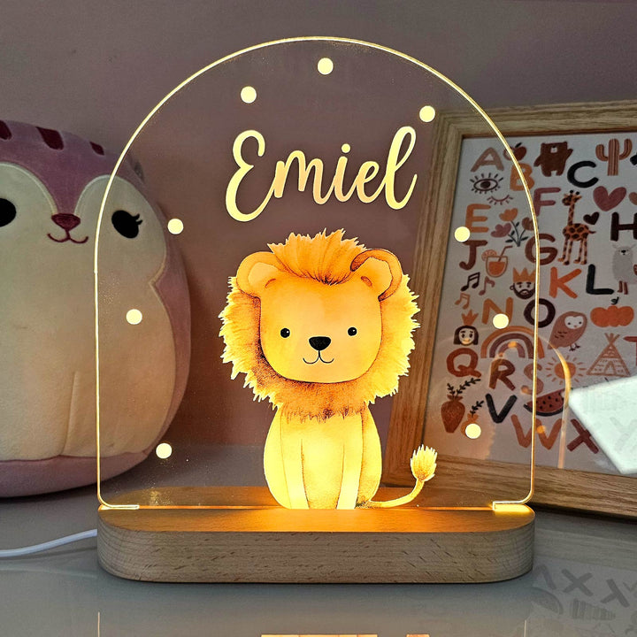 Dierennachtlampje met naam, plexiglas en LED. Perfect cadeau voor kinderen, sfeervolle verlichting.