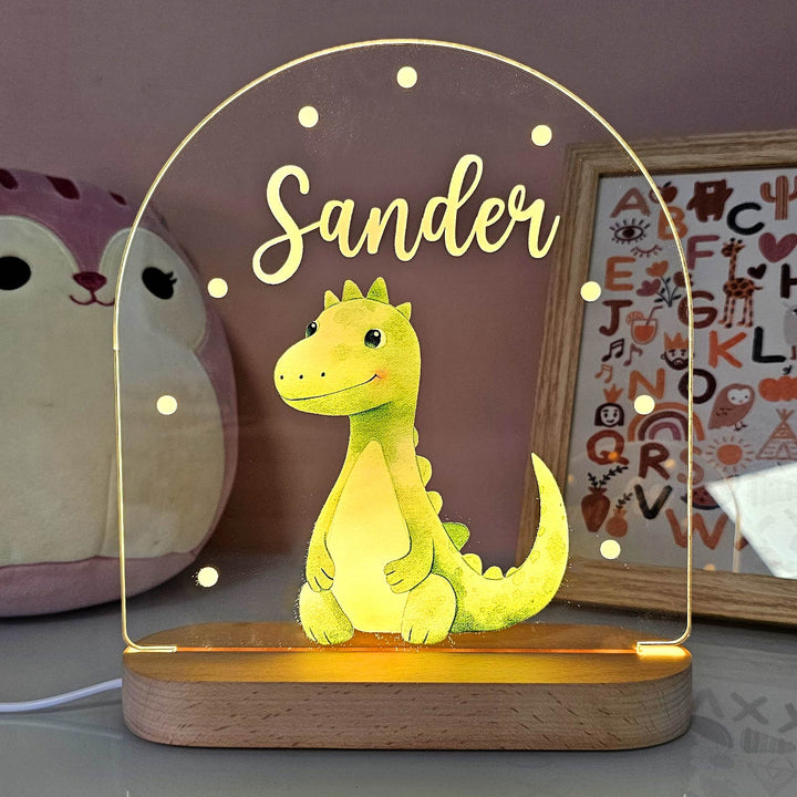 Gepersonaliseerd kinder nachtlampje met vos design; voeg naam toe, ideaal voor een gezellige kinderkamer.