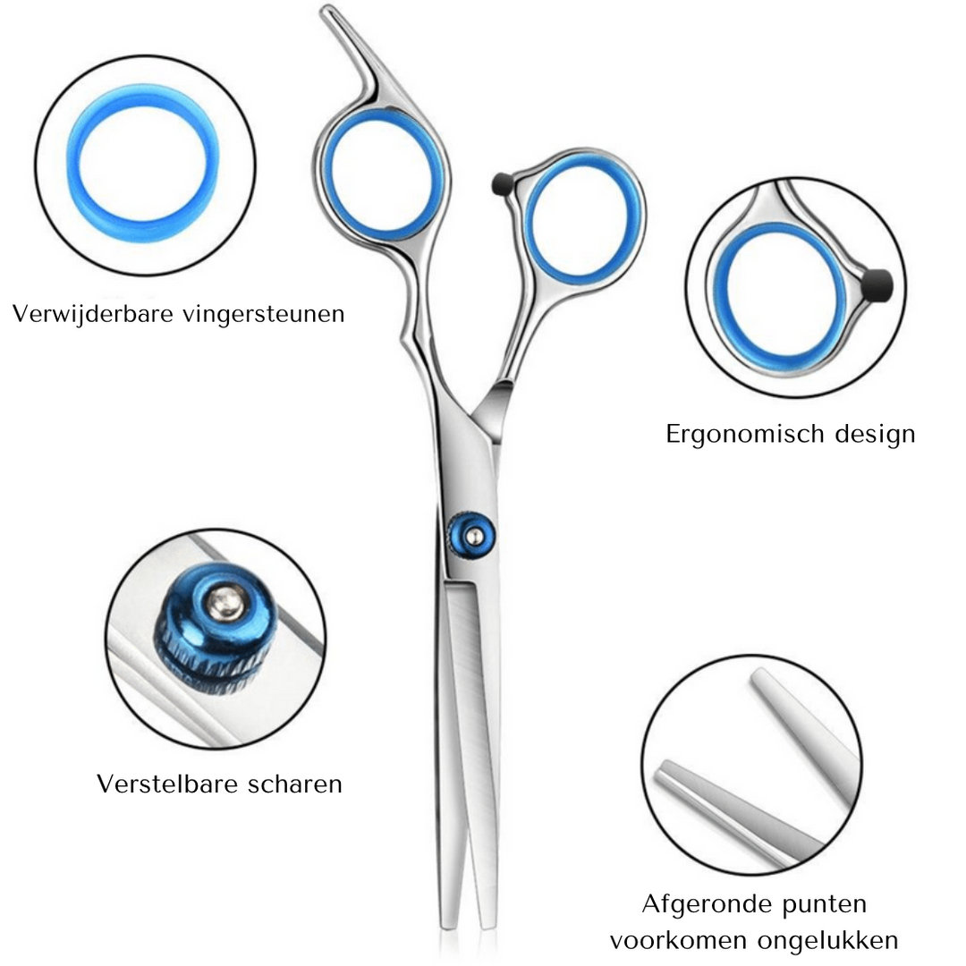 Roestvrijstalen kappersscharen & complete accessoires uit 10-delige set voor nauwkeurige thuis haarstyling.