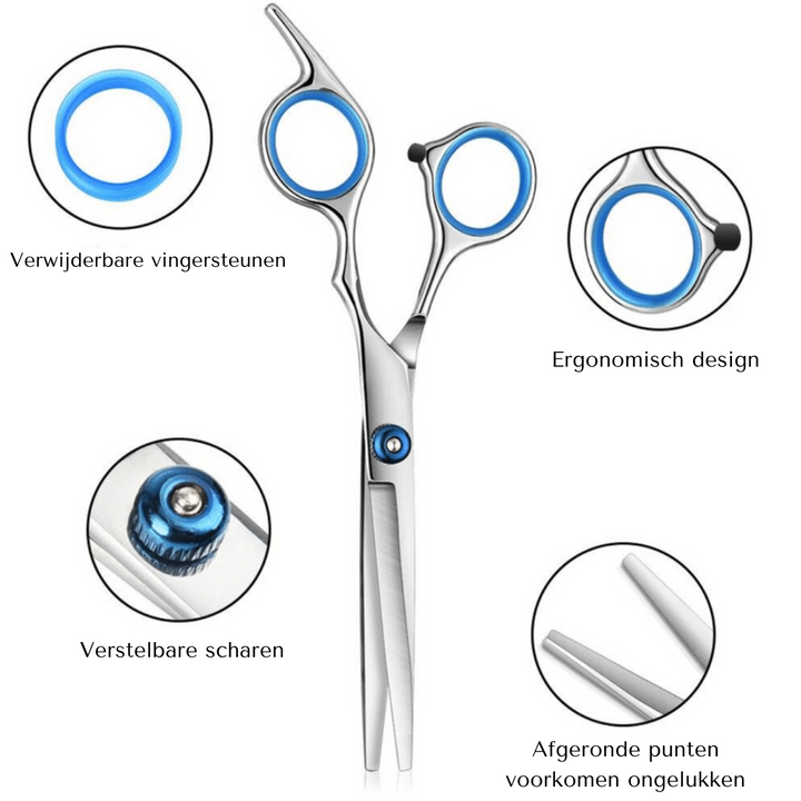 Roestvrijstalen kappersscharen & complete accessoires uit 10-delige set voor nauwkeurige thuis haarstyling.