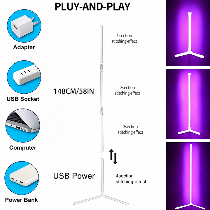 SmartRGB Hoek Vloerlamp 148 cm - Dimbare RGB Verlichting