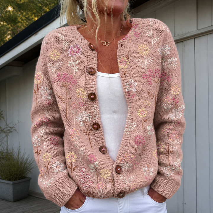 Warme Dames Gebreide Vest | Bloemenprint | Comfortabel en Stijlvol
