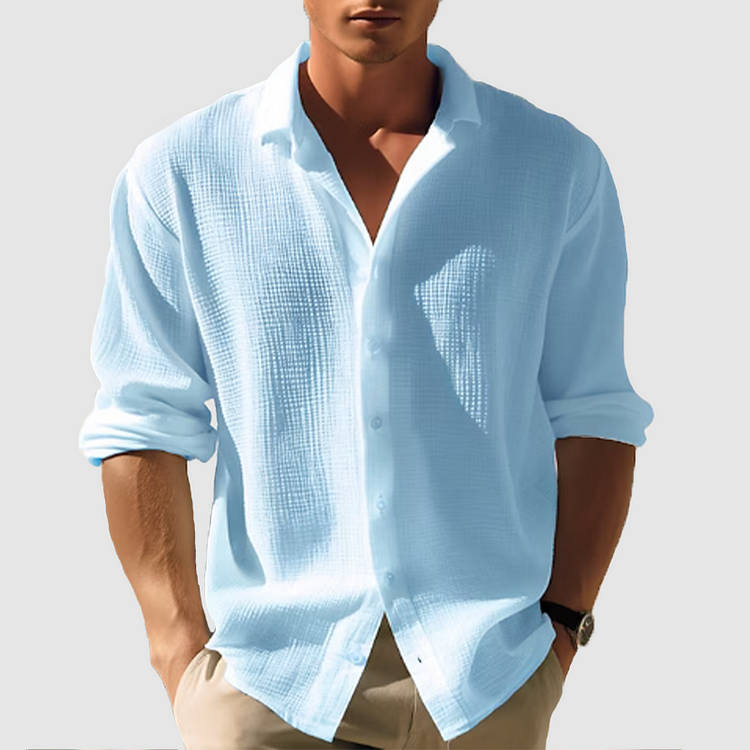 Ademend heren zomeroverhemd met korte mouw en relaxte pasvorm, ideaal voor strand of casual zomerlook.
