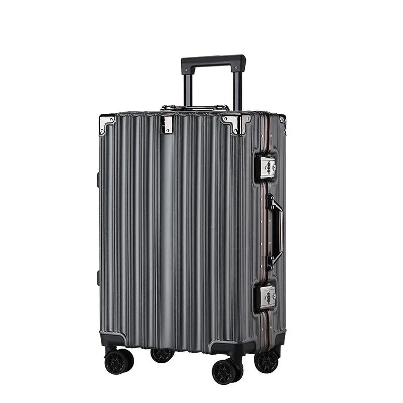 Slank profiel van aluminiumframe hardshell trolley Geneva, elegante en stevige reiskoffer voor elke reis.