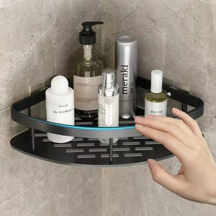 Douche-organizer van aluminium, zelfklevend, voor ruimtebesparende opslag.