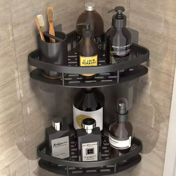 Zelfklevend badkamerrek van duurzaam aluminium voor shampoo en zeep.