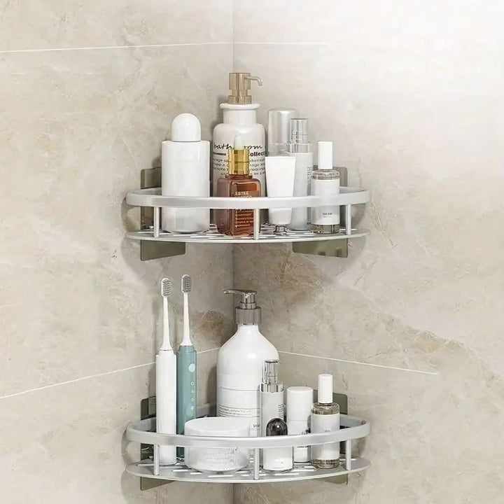Compact aluminium doucheplankje, zelfklevend en roestvrij, perfect voor elke badkamer.